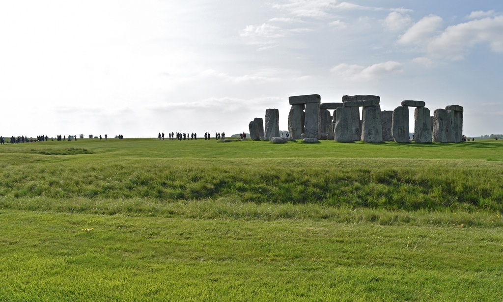 Stonehenge from Southeast with Ditch and Tourists